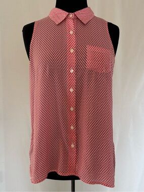 Smart Set Coastal Preppy Sleeveless Blouse Pink Geometric Sheer Medium